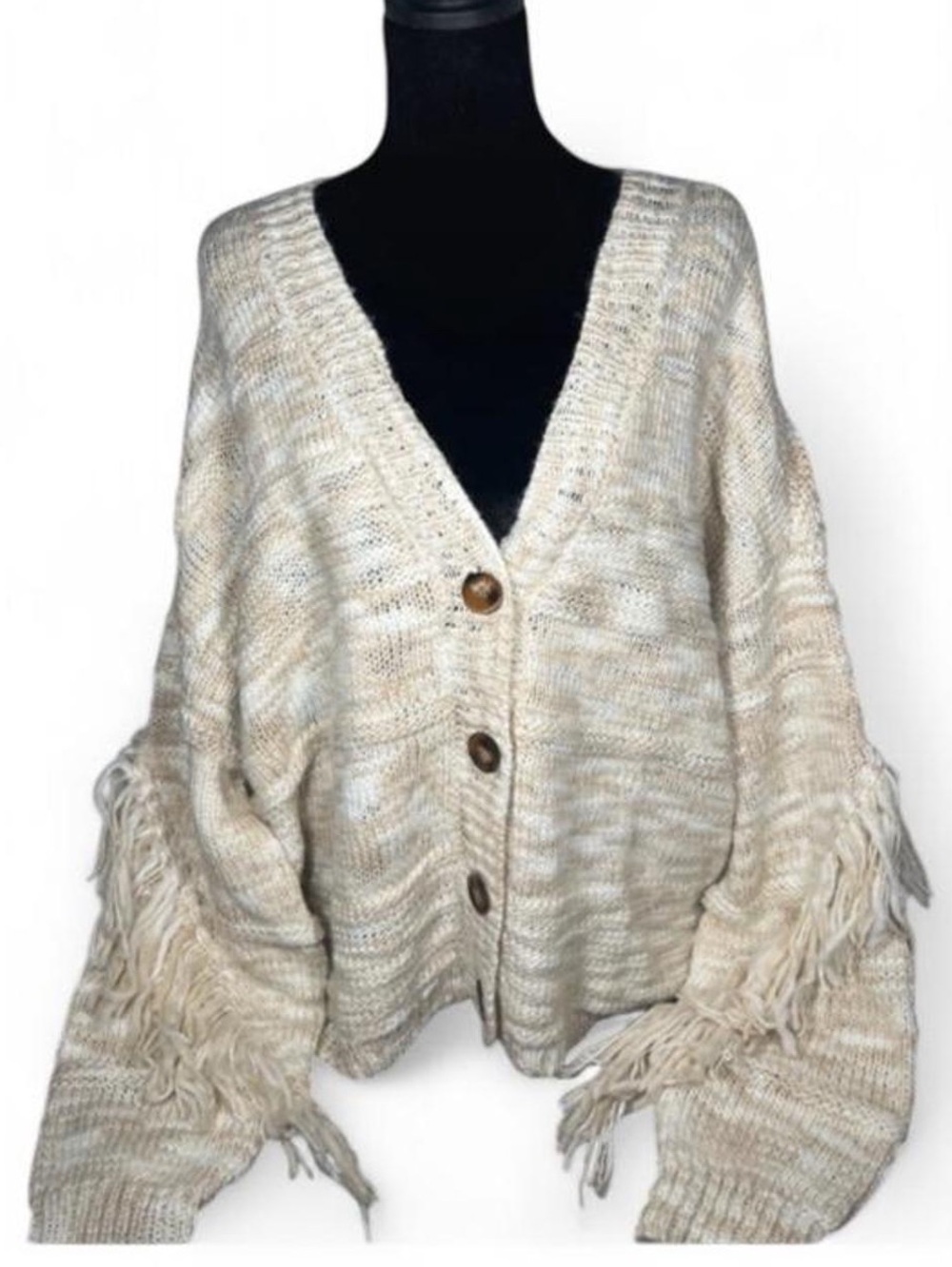 Jessica Simpson Brand New Cream Fringe V-Neck Cardigan